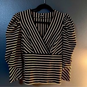 Black and Gold Wrap Style Neck Blouse